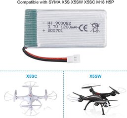 1 gabals 3.7v, 1200mAh Lipo uzlādējams akumulators Syma X5SC X5SW kvadrakopteru droniem cena un informācija | Smart ierīces un piederumi | 220.lv