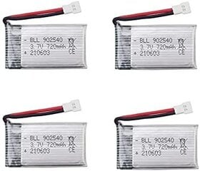 4 gabali uzlādējams lipo akumulators (3.7v, 720mAh Lipo) Rc kvadrikoptera droniem Syma X5 X5C X5SC X5SW, Cheerson CX-30W, Skytech M68, Wltoys F949 cena un informācija | Smart ierīces un piederumi | 220.lv