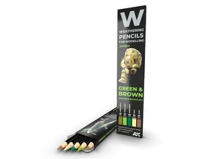 AK Interactive - Weathering Pencils GREEN & BROWN Shading & Effects Set (набор карандашей), AK10040 цена и информация | Принадлежности для рисования, лепки | 220.lv
