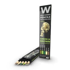 AK Interactive - Weathering Pencils GREEN & BROWN Shading & Effects Set (набор карандашей), AK10040 цена и информация | Принадлежности для рисования, лепки | 220.lv