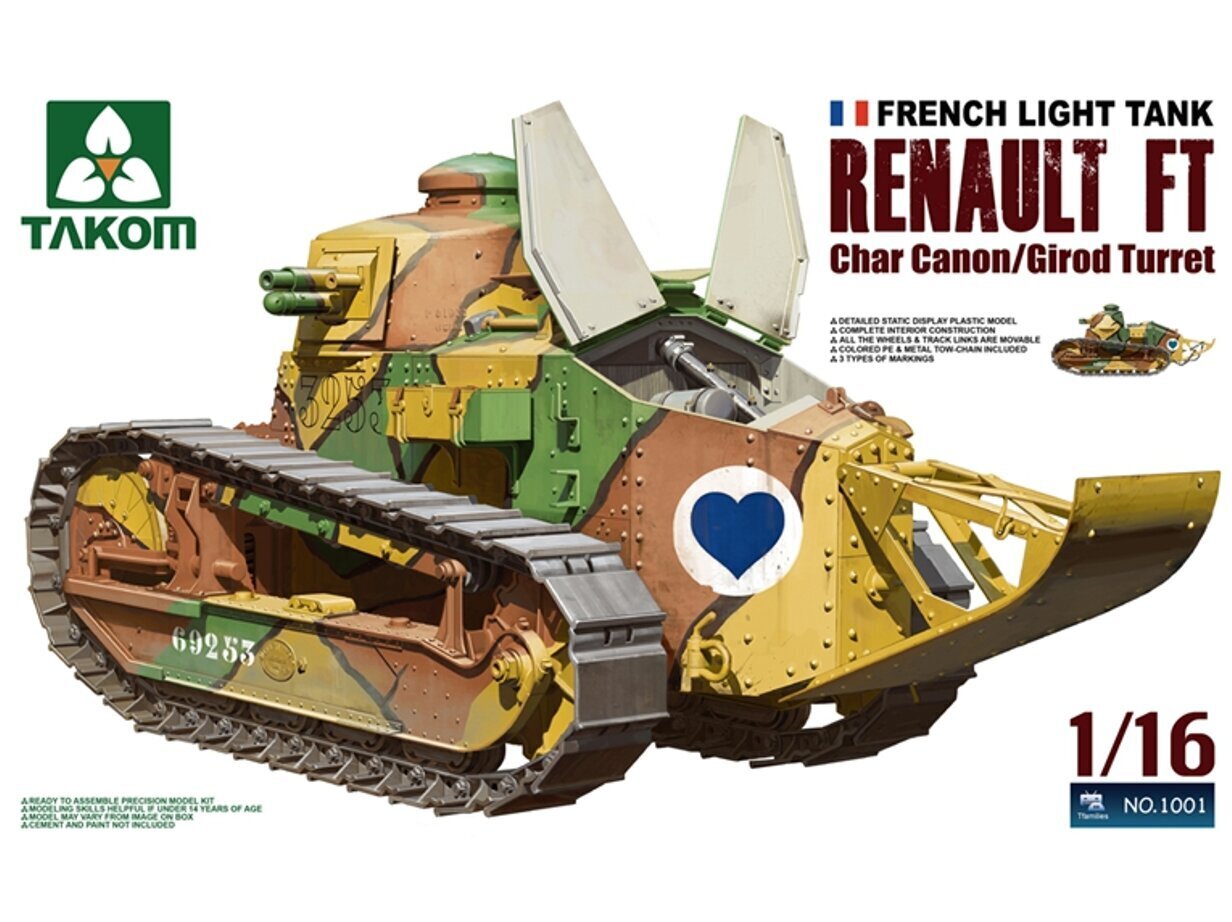 Takom - French Light Tank Renault FT Char Canon/Girod Turret, 1/16, 1001 цена и информация | Konstruktori | 220.lv