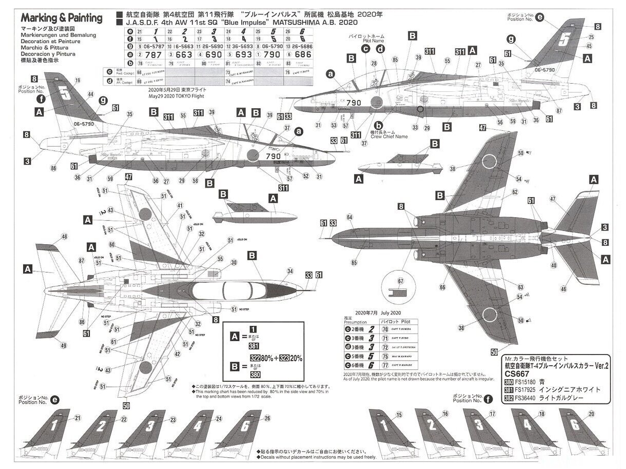 Hasegawa - Kawasaki T-4 'Blue Impulse 2020 (60th Anniversary)' (2 kits), 1/72, 02356 cena un informācija | Konstruktori | 220.lv