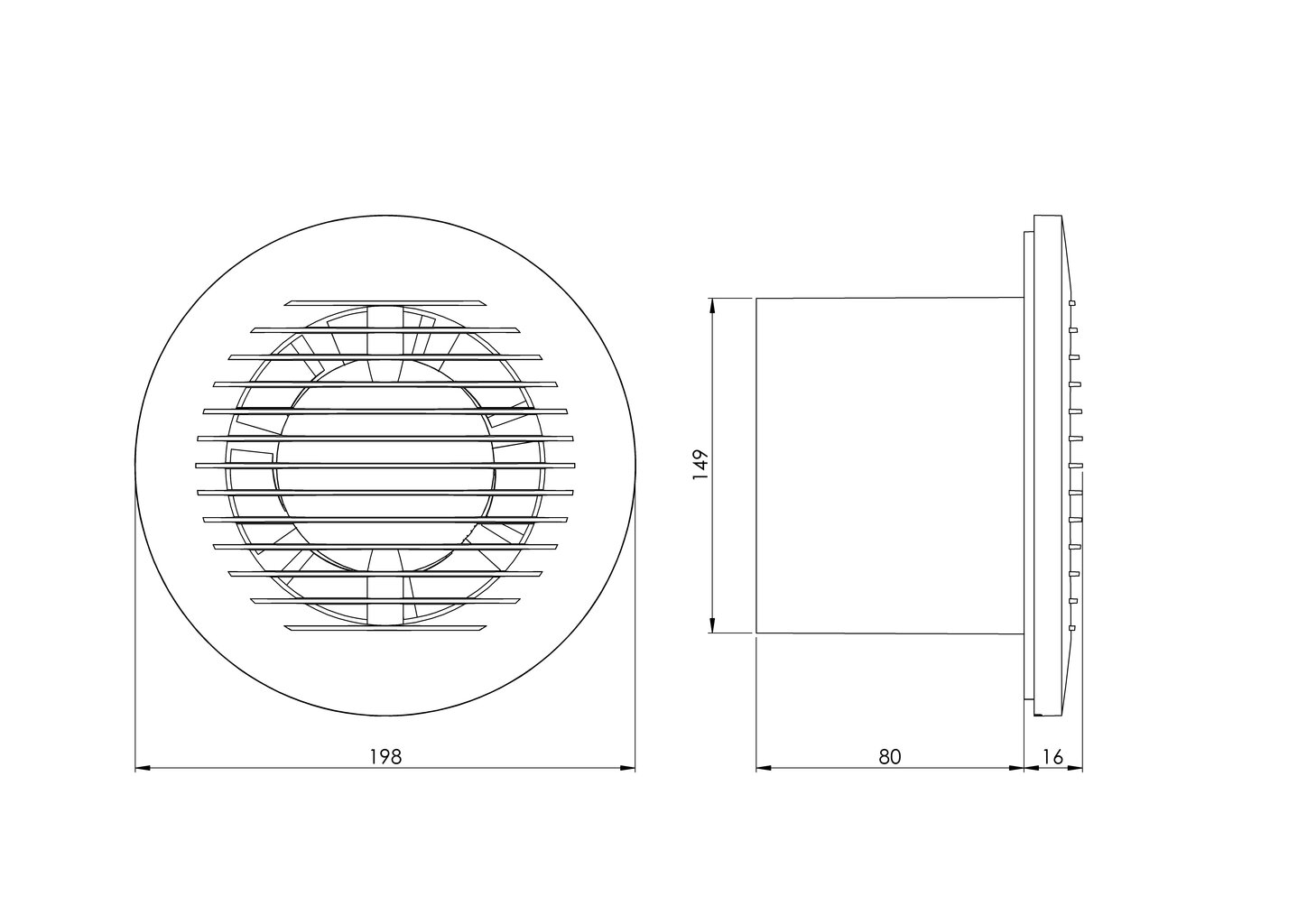 Elektroventilators EUROPLAST EA150A, apaļš E-EXTRA, Ø150mm ar lodīšu gultni, antracīts cena un informācija | Ventilatori vannas istabai | 220.lv