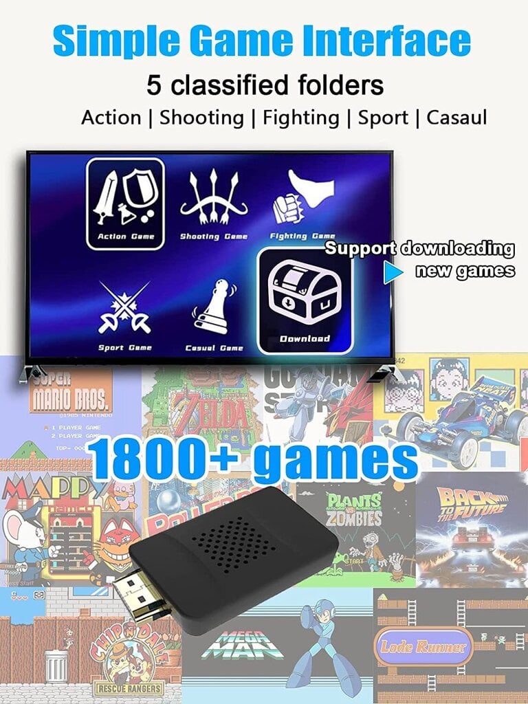 Retro spēļu konsole HappyJoe 1800 Games + Download, 4K HDMI HD цена и информация | Spēļu konsoles | 220.lv