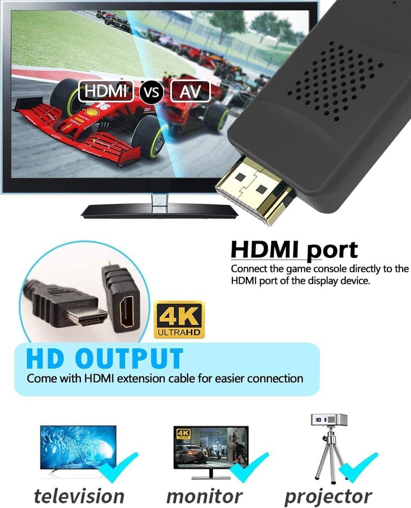 Retro spēļu konsole HappyJoe 1800 Games + Download, 4K HDMI HD цена и информация | Spēļu konsoles | 220.lv
