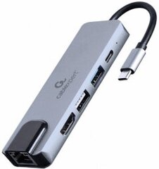 Dokstacija Gembird USB Type-C 5-in-1 Grey cena un informācija | Adapteri un USB centrmezgli | 220.lv