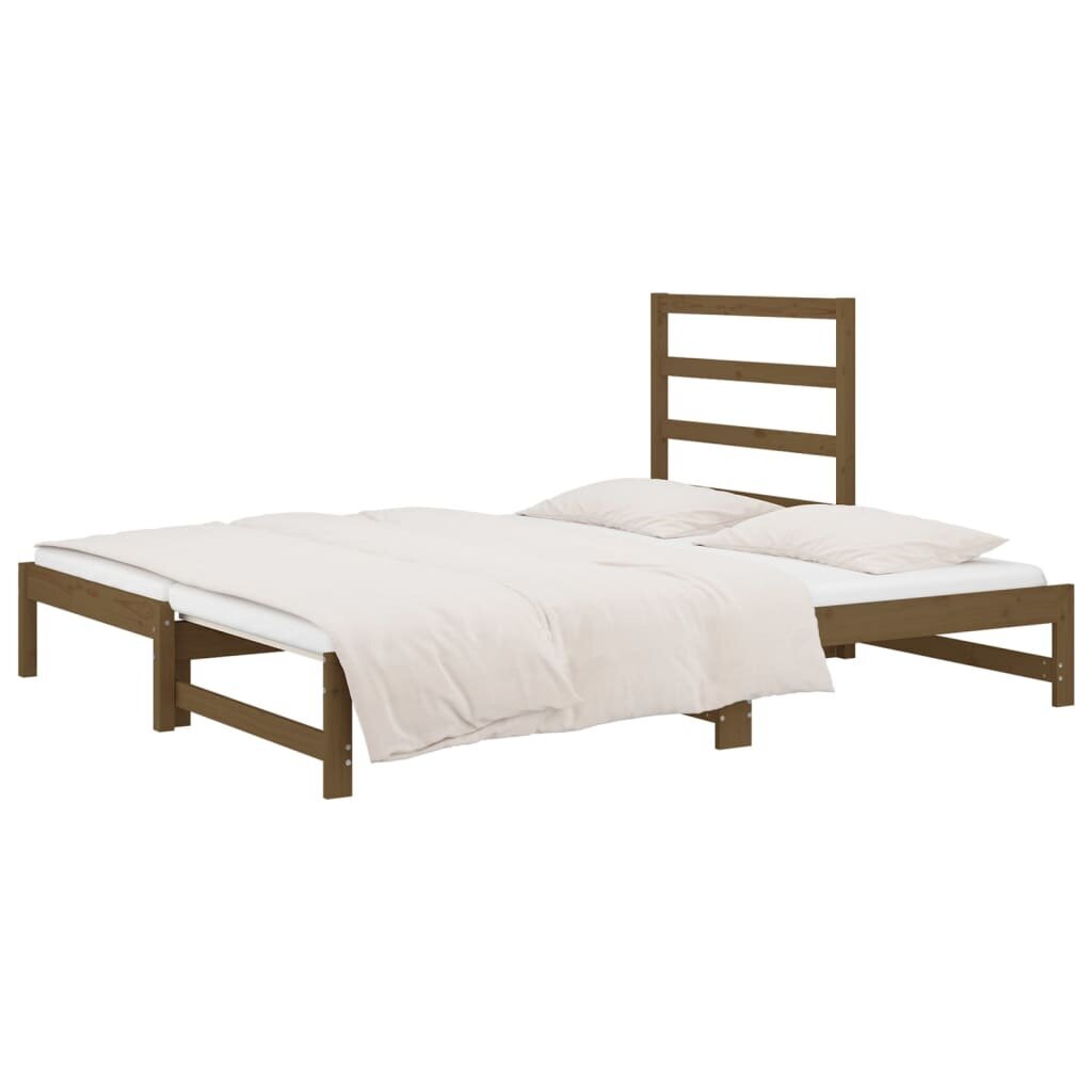 vidaXL izvelkama gulta, medus brūna, 2x(90x200) cm, priedes masīvkoks cena un informācija | Gultas | 220.lv