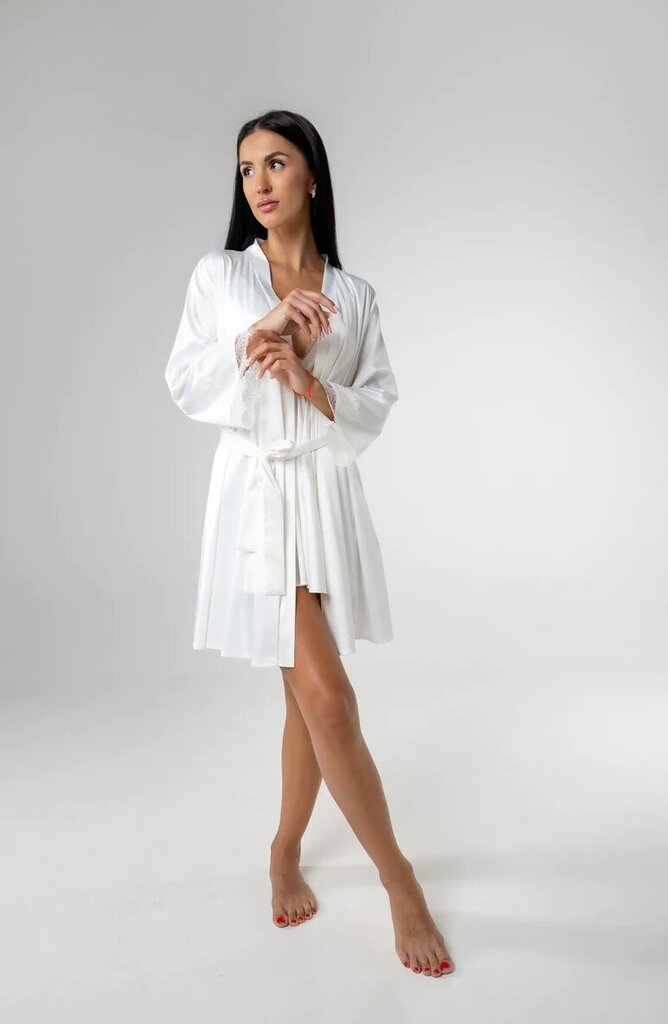Saint Key satīna halāts, klasisks, mežģīnes, īss, balts cena un informācija | Sieviešu halāti | 220.lv