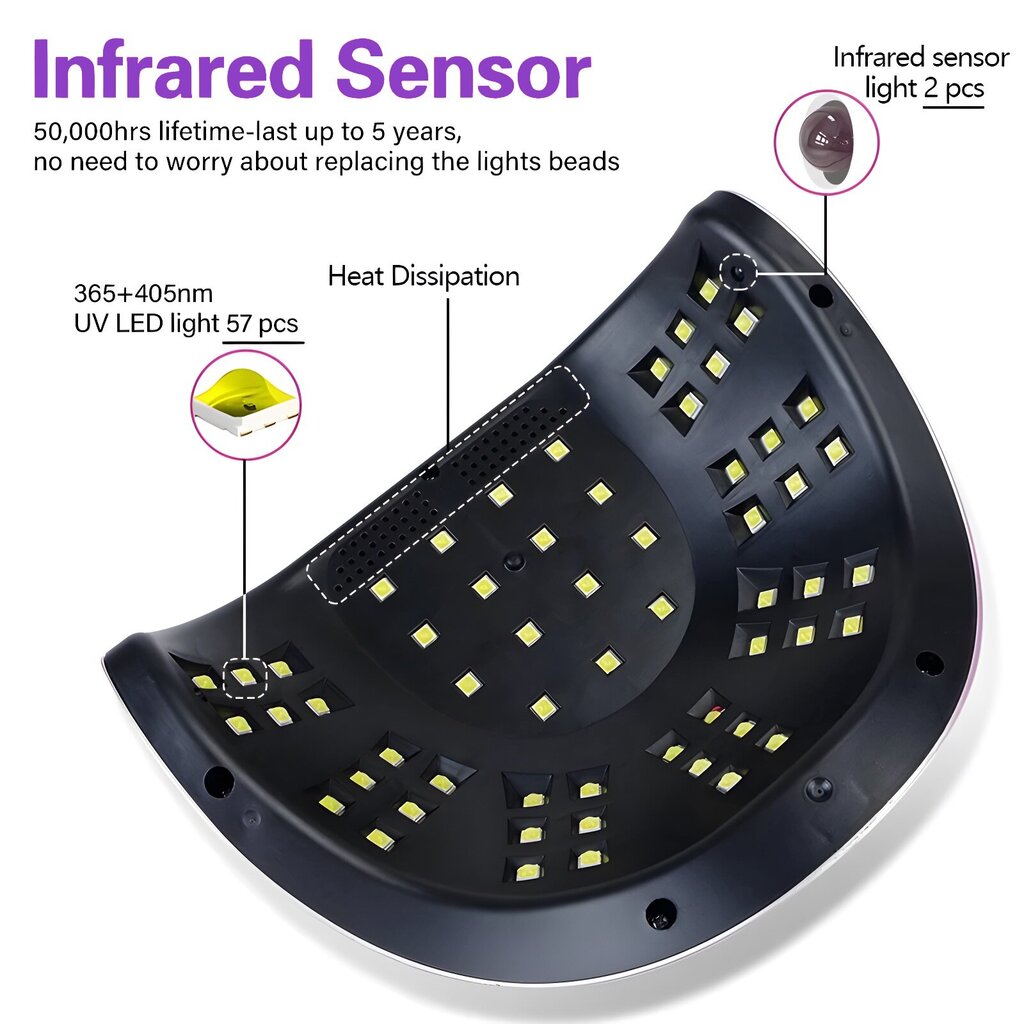 UV LED nagu lampa LIVMAN SUN C4 256W 57LED cena un informācija | Pedikīra, manikīra piederumi | 220.lv