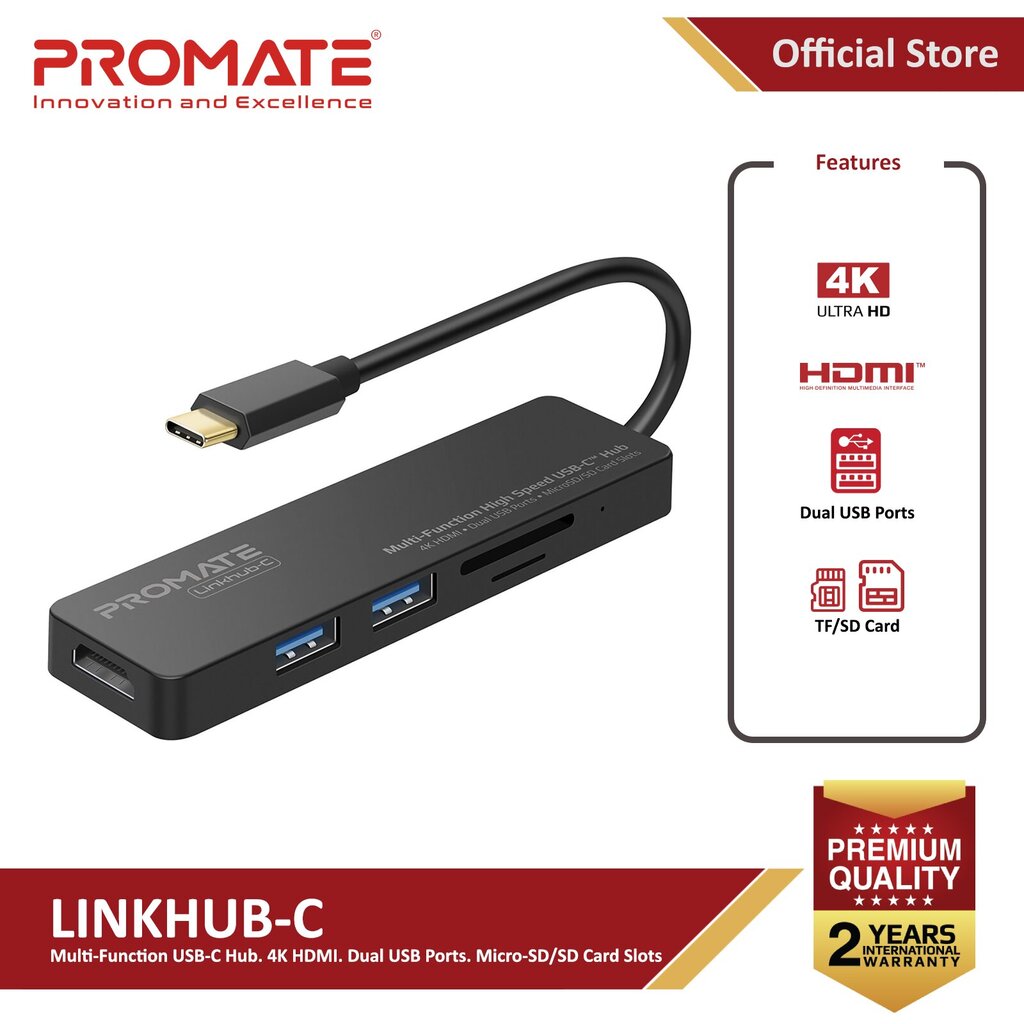 PROMATE LinkHub-C USB-C to HDMI 4K / 2XUSB 3.0 / SD цена и информация | Adapteri un USB centrmezgli | 220.lv