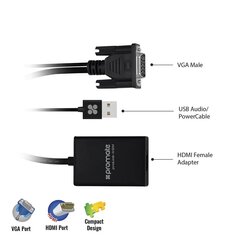 PROMATE proLink-V2H VGA to HDMI Converter / USB Audio цена и информация | Адаптеры и USB разветвители | 220.lv