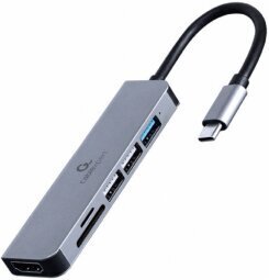 Dokstacija Gembird USB Type-C 6-in-1 Grey cena un informācija | Adapteri un USB centrmezgli | 220.lv