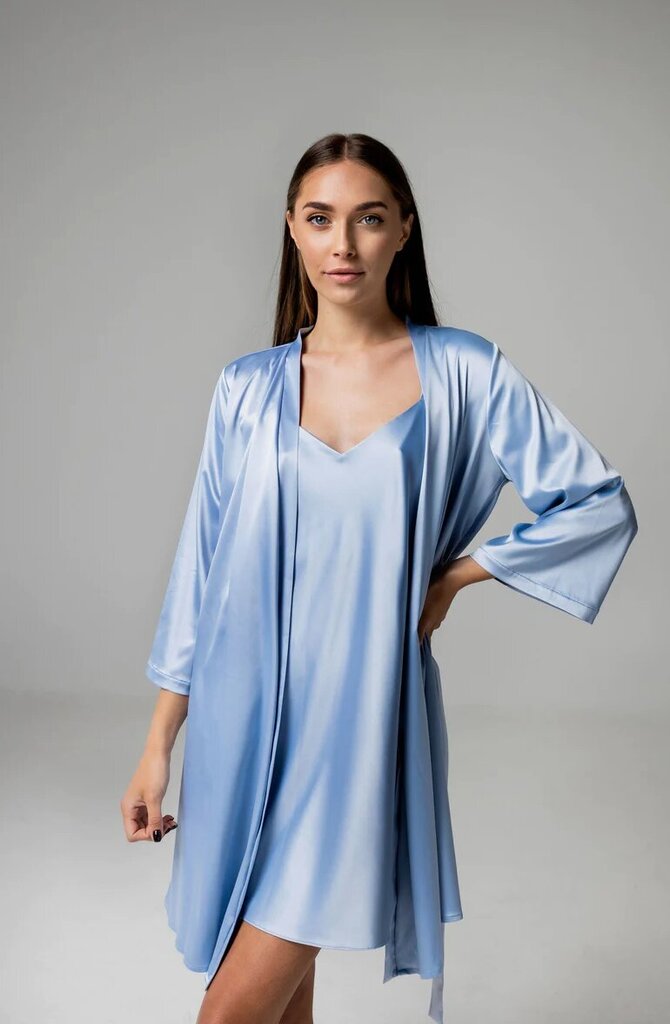 Saint Key satīna halāts, klasisks, īss, zils cena un informācija | Sieviešu halāti | 220.lv