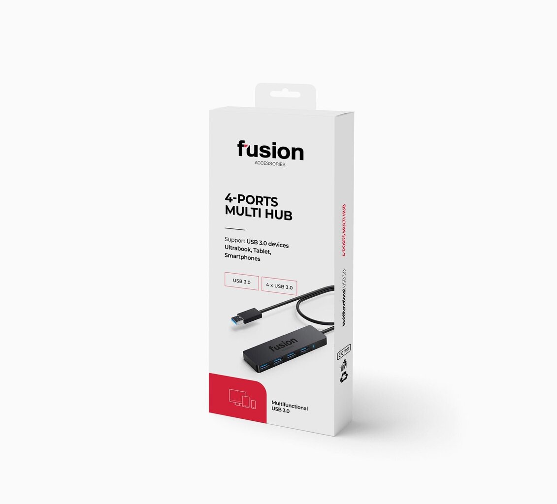 Fusion USB 3.0 līdz 4 x USB 3.0 sadalītājs 5 Gb/s melns (EU Blister) цена и информация | Adapteri un USB centrmezgli | 220.lv