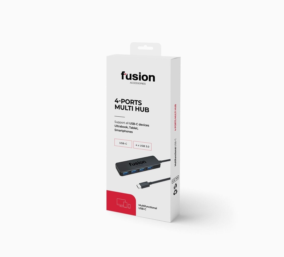 Fusion USB-C līdz 4 x USB 3.0 sadalītājs 5 Gb/s melns (EU Blister) cena un informācija | Adapteri un USB centrmezgli | 220.lv