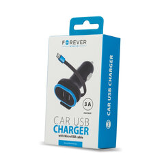 Forever CC-02 car charger 2x USB 3A black with microUSB cable 0,2 m цена и информация | Зарядные устройства для телефонов | 220.lv