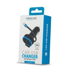 Forever CC-02 car charger 2x USB 3A black with USB-C cable 0,2 m цена и информация | Зарядные устройства для телефонов | 220.lv