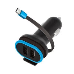 Forever CC-02 car charger 2x USB 3A black with USB-C cable 0,2 m цена и информация | Зарядные устройства для телефонов | 220.lv