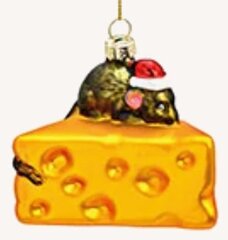 Ziemassvētku eglīšu rotaļlieta "pele ar sieru", 8x8x8 cm cena un informācija | Eglīšu rotājumi | 220.lv