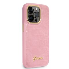 Guess PU Croco with Metal Camera Outline Case for iPhone 14 Pro Pink cena un informācija | Telefonu vāciņi, maciņi | 220.lv