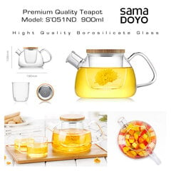 SAMADOYO Premium klases Tējkanna ar stikla filtru, S051ND, 900 ml cena un informācija | Glāzes, krūzes, karafes | 220.lv