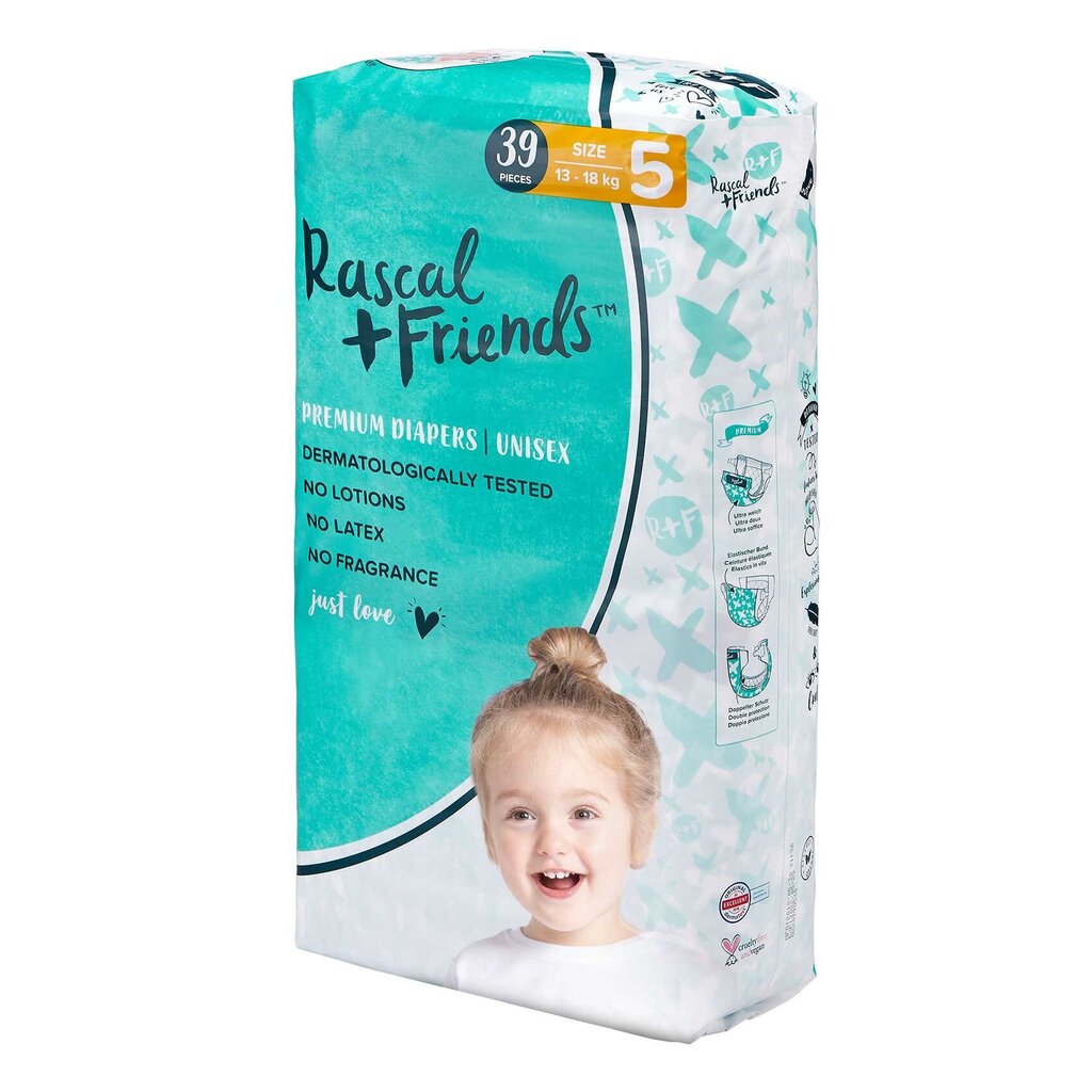 Autiņbiksītes Rascal and Friends 5.izmērs (13-18kg), 39 gab. cena un informācija | Autiņbiksītes | 220.lv