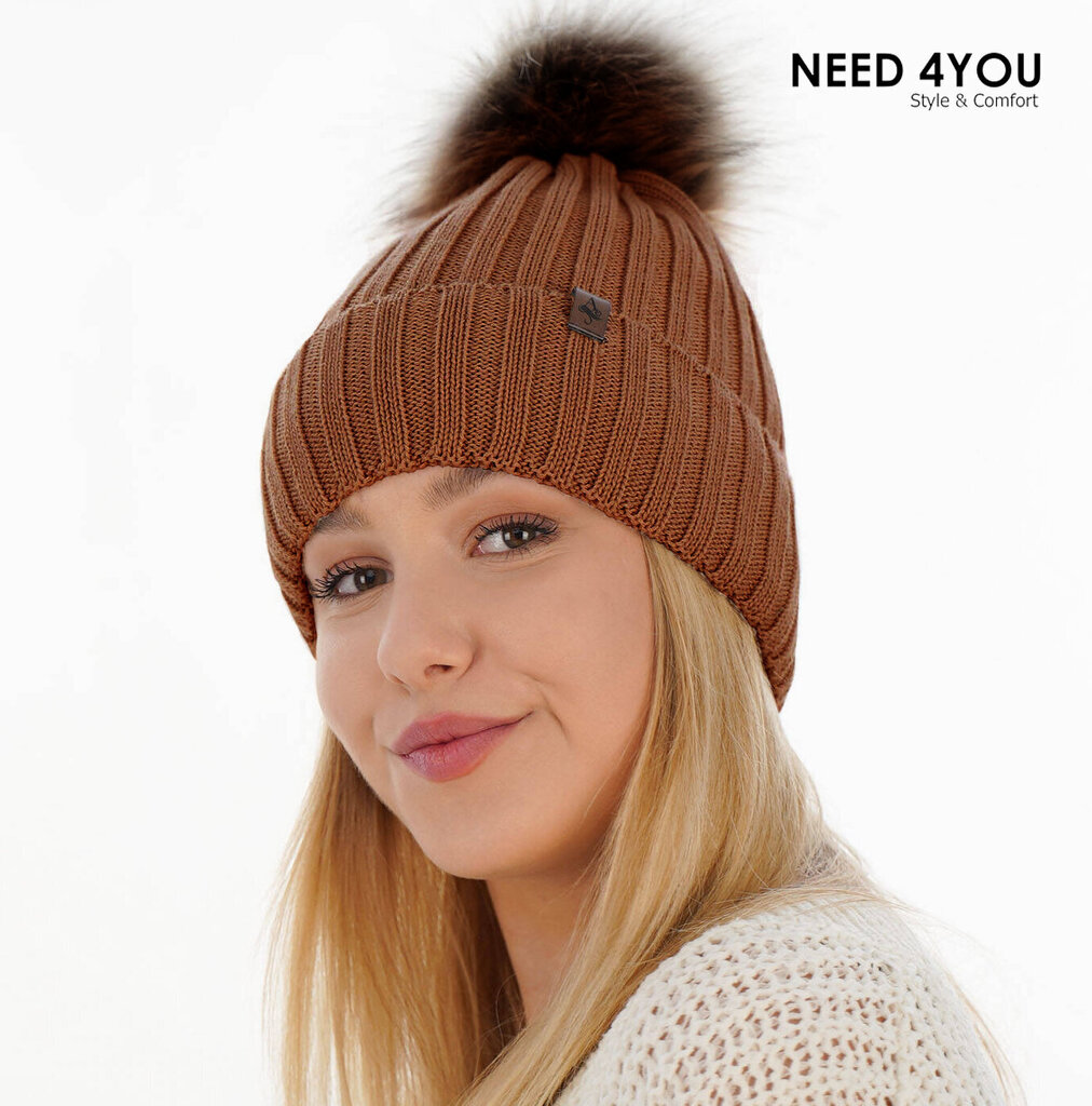 Sieviešu cepure Need 4You, brūna, merino wool цена и информация | Sieviešu cepures | 220.lv