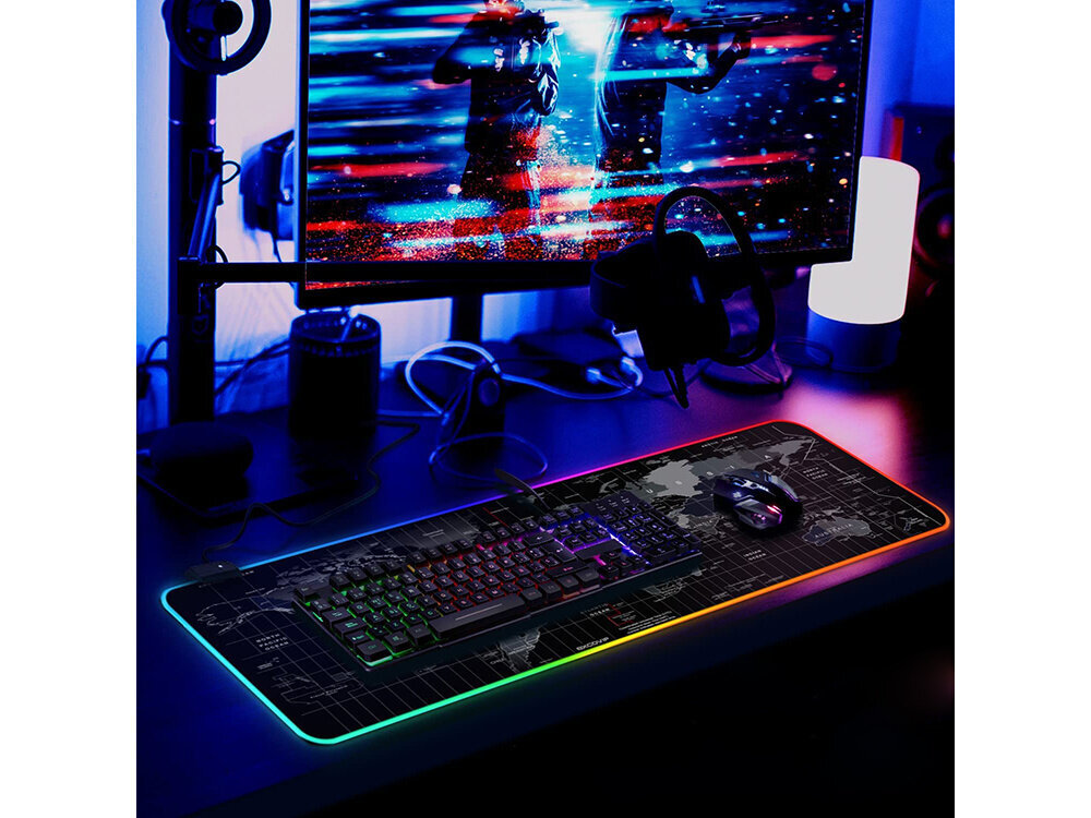 XXL spēļu peles matts ar RGB apgaismojumu sānos 80x30 cm цена и информация | Peles | 220.lv