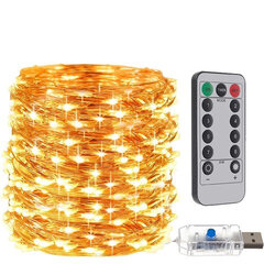 LED Ziemassvētku iekštelpu virtene - garums - 30m+5m, USB, tālvadības pults, krāsa - silti balts, E 00017241 cena un informācija | Ziemassvētku lampiņas, LED virtenes | 220.lv