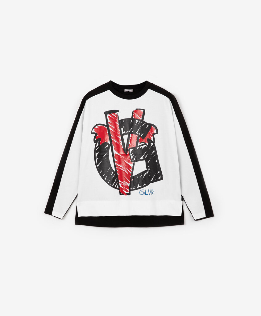 Brīvs Gulliver krekls ar garām piedurknēm meitenēm, baltas/melnas krāsas cena un informācija | Krekli, bodiji, blūzes meitenēm | 220.lv