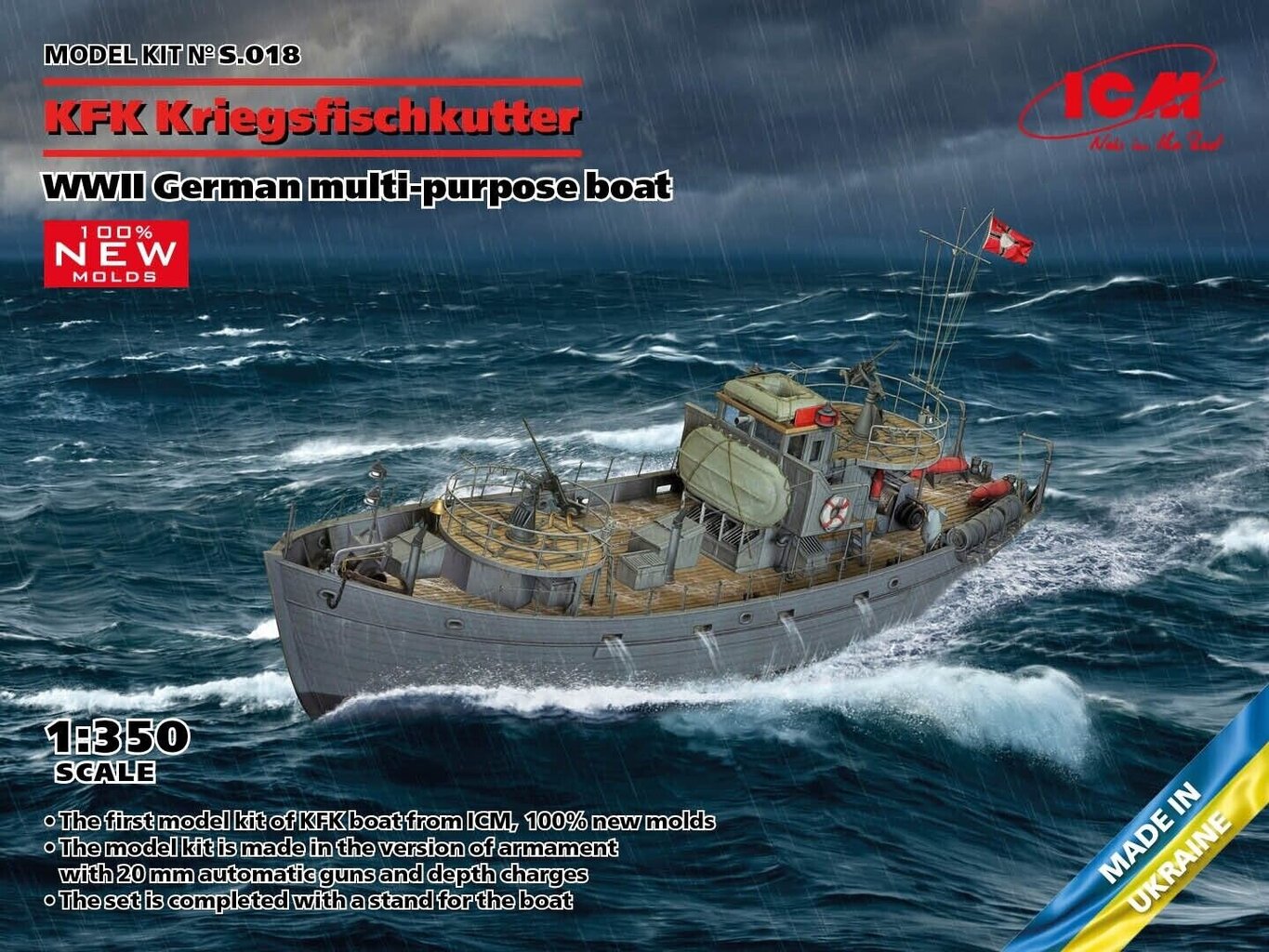 Līmējamais modelis ICM S018 WWII German multi-purpose boat KFK Kriegsfischkutter 1/350 cena un informācija | Līmējamie modeļi | 220.lv