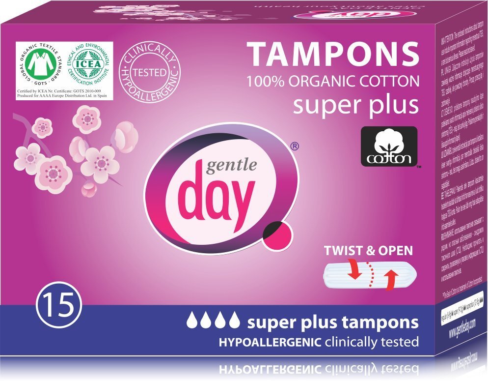 Tamponi Gentle Day Super Plus 15 gab. цена и информация | Tamponi, higiēniskās paketes, ieliktnīši | 220.lv