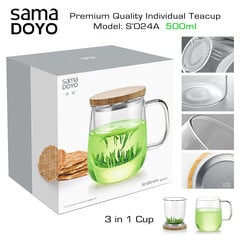 SAMADOYO Premium klases tējas krūze ar stikla filtru 3in1, S024A, Premium Quality Teacup 3in1, 500 ml cena un informācija | Glāzes, krūzes, karafes | 220.lv