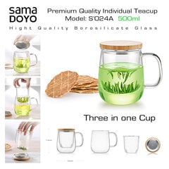 SAMADOYO Premium klases tējas krūze ar stikla filtru 3in1, S024A, Premium Quality Teacup 3in1, 500 ml цена и информация | Стаканы, фужеры, кувшины | 220.lv