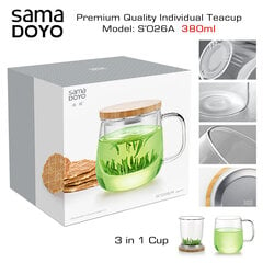 SAMADOYO Premium klases tējas krūze ar stikla filtru 3in1, S026A, Premium Quality Teacup 3in1, 380 ml цена и информация | Стаканы, фужеры, кувшины | 220.lv