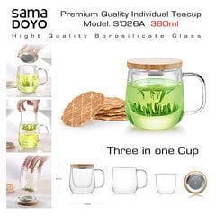 SAMADOYO Premium klases tējas krūze ar stikla filtru 3in1, S026A, Premium Quality Teacup 3in1, 380 ml cena un informācija | Glāzes, krūzes, karafes | 220.lv