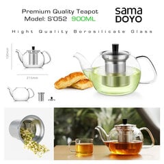 Заварочный чайник Samadoyo Premium с фильтром из нержавеющей стали, S'052, 900 мл цена и информация | Стаканы, фужеры, кувшины | 220.lv