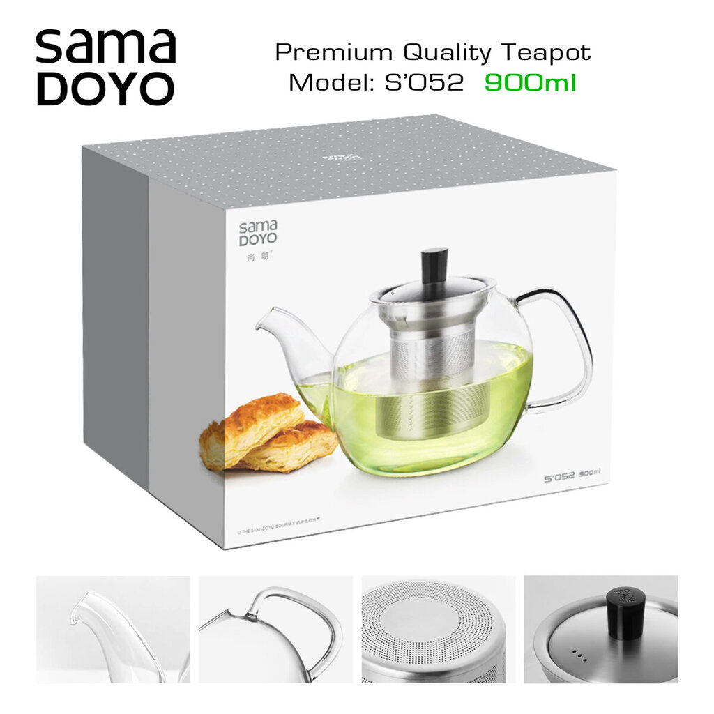 SAMADOYO Premium klases Tējkanna ar nerūsējošā tērauda filtru S'052, Premium Quality Teapot, 900 ml cena un informācija | Glāzes, krūzes, karafes | 220.lv