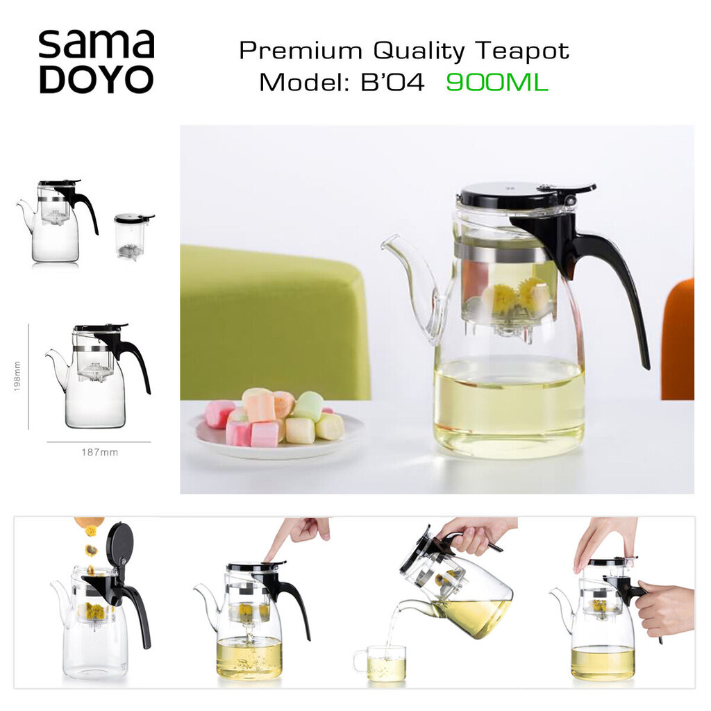 SAMADOYO Premium klases tējkanna B'04, Premium Quality Teapot, 900 ml cena un informācija | Glāzes, krūzes, karafes | 220.lv