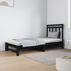 Izvelkama gulta, melns, 2x(90x190)cm, priedes masīvkoks цена и информация | Кровати | 220.lv