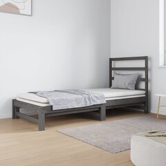 Izvelkama gulta, pelēka, 2x(90x190)cm, priedes masīvkoks cena un informācija | Gultas | 220.lv