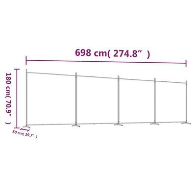 Telpas nodalījums, 4 daļu, balts, 698x180cm, auduma cena un informācija | Aizslietņi | 220.lv