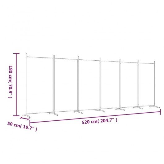 Telpas nodalījums, 6 daļu, balts, 520x180cm, auduma cena un informācija | Aizslietņi | 220.lv