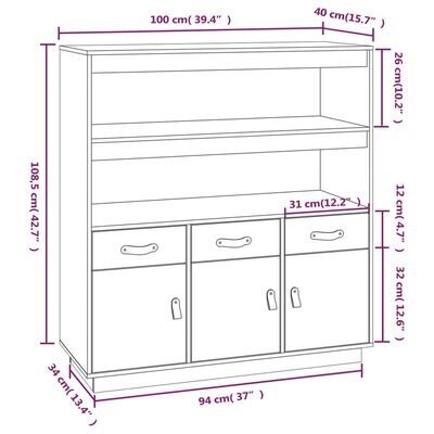 Kumode, balta, 100x40x108,5cm, priedes masīvkoks cena un informācija | Skapīši viesistabai | 220.lv