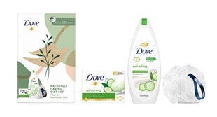 Подарочный косметический набор для женщин Dove Body care gift set: гель для душа с ароматом огурца и зеленого чая Refreshing 250 мл + освежающее твердое кремовое мыло с ароматом огурца и зеленого чая 100 г + мочалка цена и информация | Мыло | 220.lv