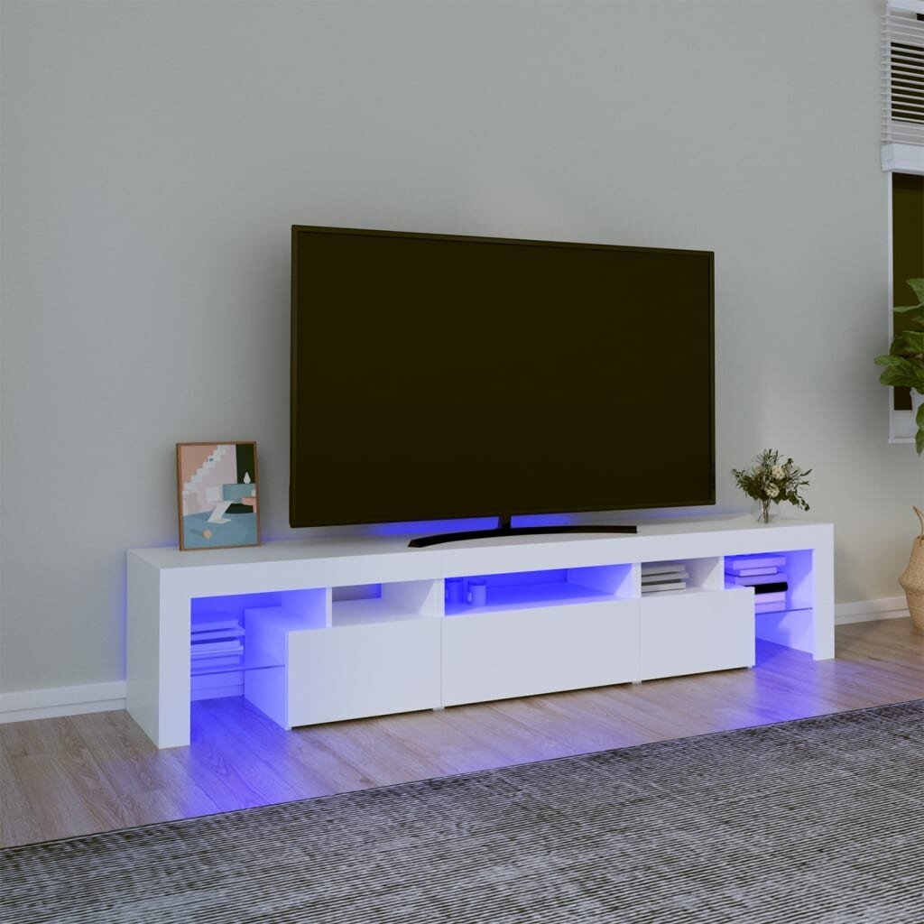 TV skapis ar LED apgaismojumu, balts, 200x36,5x40cm цена и информация | TV galdiņi | 220.lv