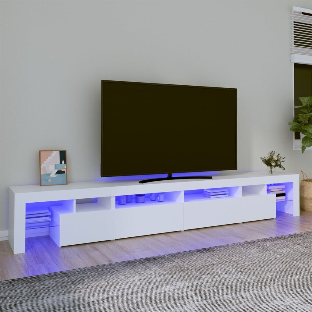TV skapis ar LED apgaismojumu, balts, 280x36,5x40cm cena un informācija | TV galdiņi | 220.lv
