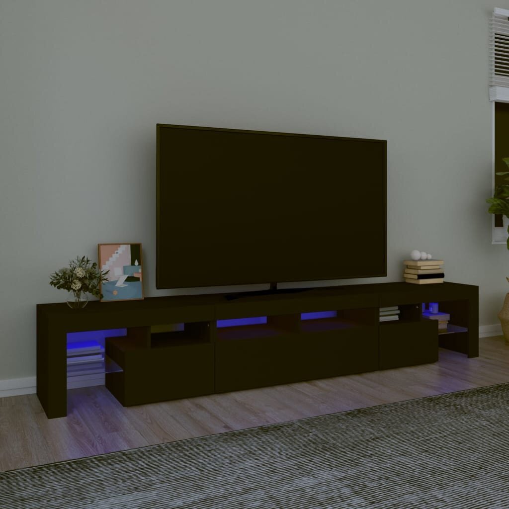 TV skapis ar LED apgaismojumu, melns, 230x36,5x40cm cena un informācija | TV galdiņi | 220.lv