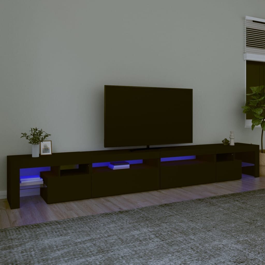 TV skapis ar LED apgaismojumu, melns, 290x36,5x40cm cena un informācija | TV galdiņi | 220.lv