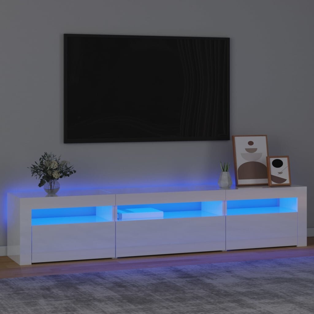 TV skapis ar LED apgaismojumu, balts, 195x35x40cm, spīdīgs cena un informācija | TV galdiņi | 220.lv